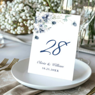 Elegant Dusty Blue Winter Foliage Wedding Tischnummer