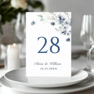 Elegant Dusty Blue Winter Foliage Wedding Tischnummer