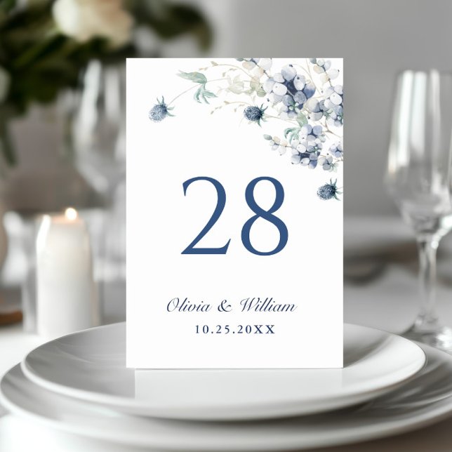Elegant Dusty Blue Winter Foliage Wedding Tischnummer (Von Creator hochgeladen)