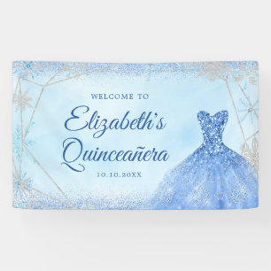 Elegant Dusty Blue Winter Snowflake Quinceñera Banner