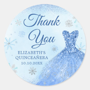 Elegant Dusty Blue Winter Snowflake Quinceñera Runder Aufkleber