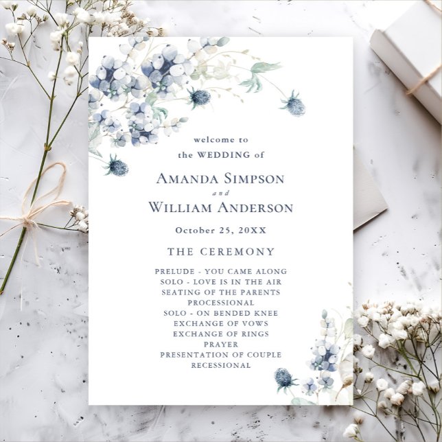 Elegant Dusty Blue Winter Wedding Zeremonie Programm (Von Creator hochgeladen)