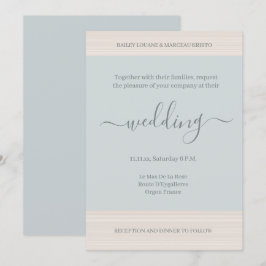 Elegant Dusty Blue WoodGrain Stripes Chic Wedding Einladung