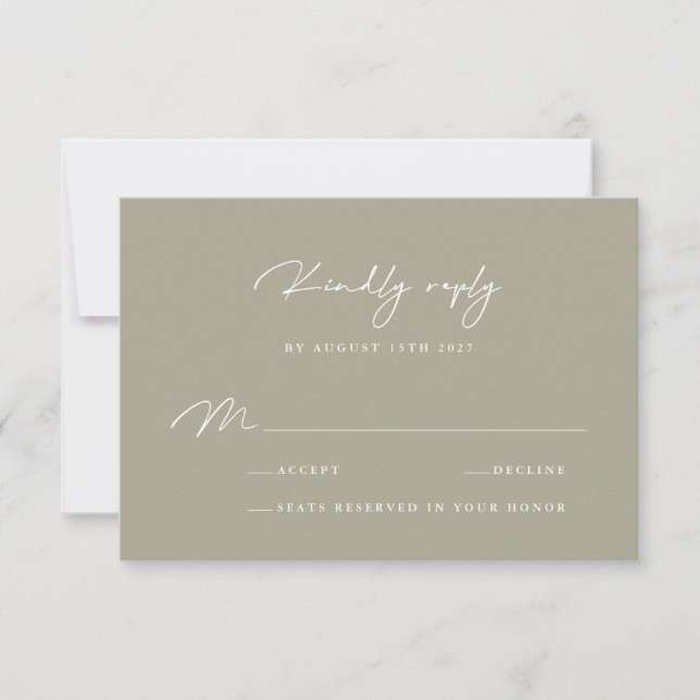 Elegant Dusty Gray Calligraphy RSVP Card (Vorderseite)