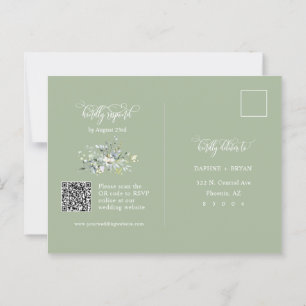 Elegant Dusty Green Blätter QR Code Address UAWG Postkarte