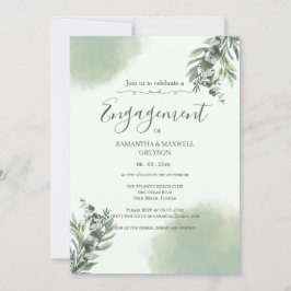 Elegant Dusty Green Script engagement Invitation Einladung