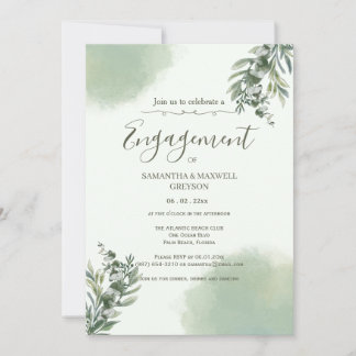Elegant Dusty Green Script engagement Invitation Einladung
