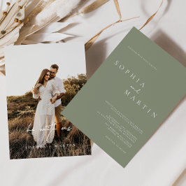 Elegant Dusty Green Script Foto Classic Wedding Einladung