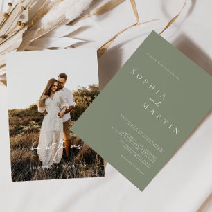 Elegant Dusty Green Script Foto Classic Wedding Einladung