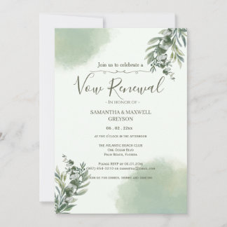 Elegant Dusty Green Script Vow Renewal Invitation Einladung