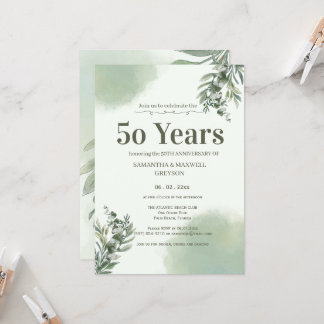 Elegant Dusty Green Script Wedding Anniversary  Einladung