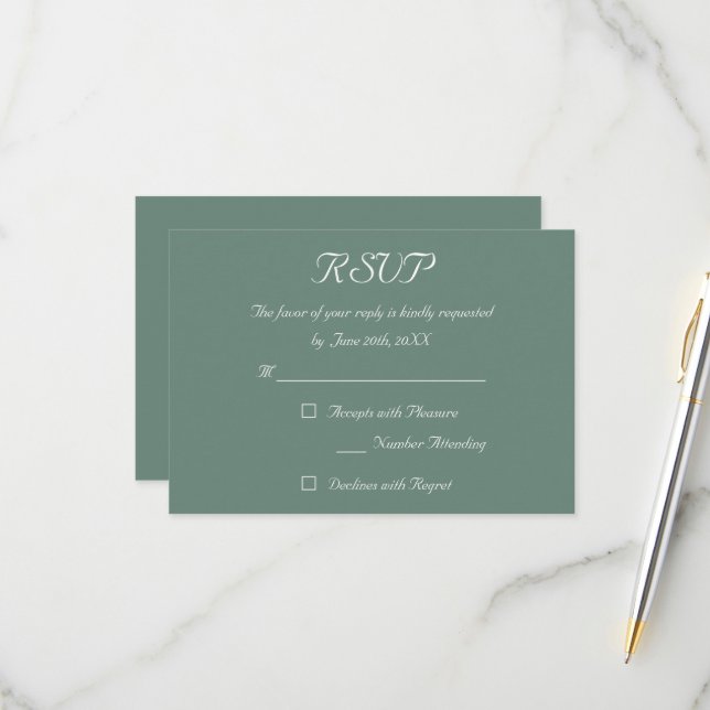 Elegant Dusty Green Wedding RSVP Einladungskarte (Vorderseite/Rückseite Beispiel)