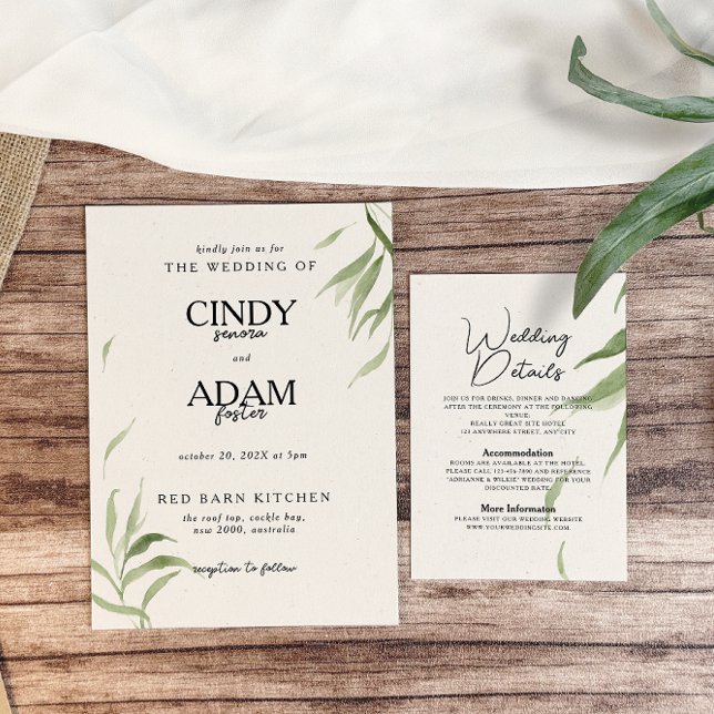 Elegant Dusty Greenerenerity Foliage Wedding Einladung (Von Creator hochgeladen)