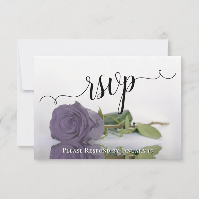 Elegant Dusty Lila Reflekting Rose Wedding RSVP Karte (Vorderseite)