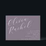 Elegant Dusty Lila Script Minimal Bat Mitzvah Einladung<br><div class="desc">Mit dieser zeitgenössischen Bat Mitzvah-Einladung laden Sie Ihre Gäste stilvoll ein und genießen dabei eine minimalistische horizontale Komposition und eine elegante, weiße Schriftzeichen auf Lila Hintergrund. Das gepflegte, moderne Design strahlt Eleganz aus, während ein warmer und einladender Ton beibehalten wird. Diese Einladung, die sich perfekt eignet, um diesen besonderen Meilenstein...</div>