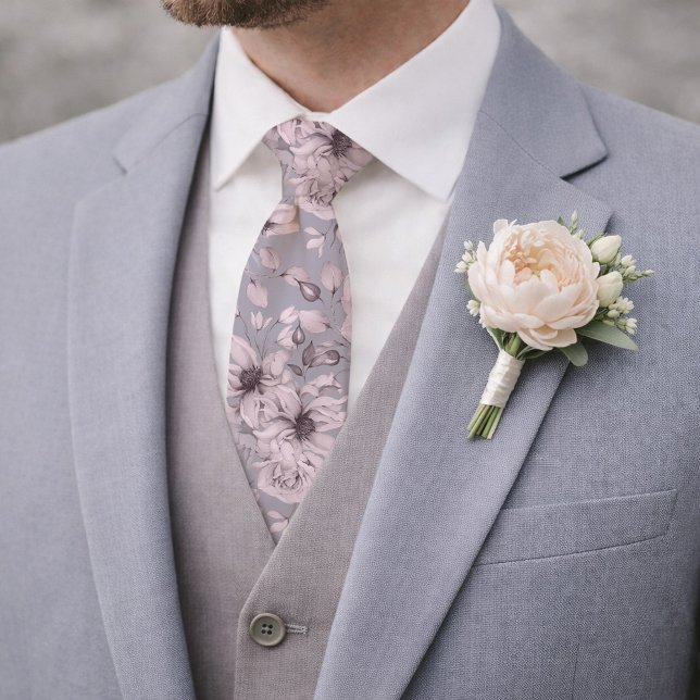 Elegant Dusty Mauve Botanical Necktie for Weddings Krawatte (Von Creator hochgeladen)