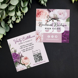 Elegant Dusty Mauve Floral Hair Salon Stylist QR Quadratische Visitenkarte