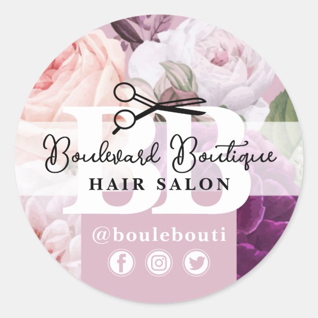 Elegant Dusty Mauve Floral Hair Salon Stylist Runder Aufkleber (Vorderseite)