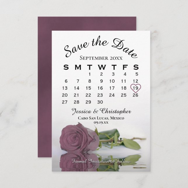 Elegant Dusty Mauve Pink Rose Wedding Calendar Save The Date (Vorne/Hinten)