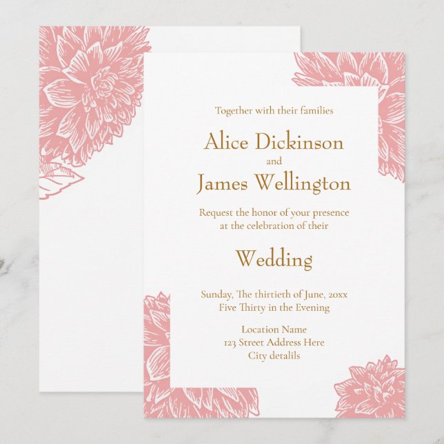 Elegant Dusty Pink and Gold Floral Wedding Einladung (Vorne/Hinten)