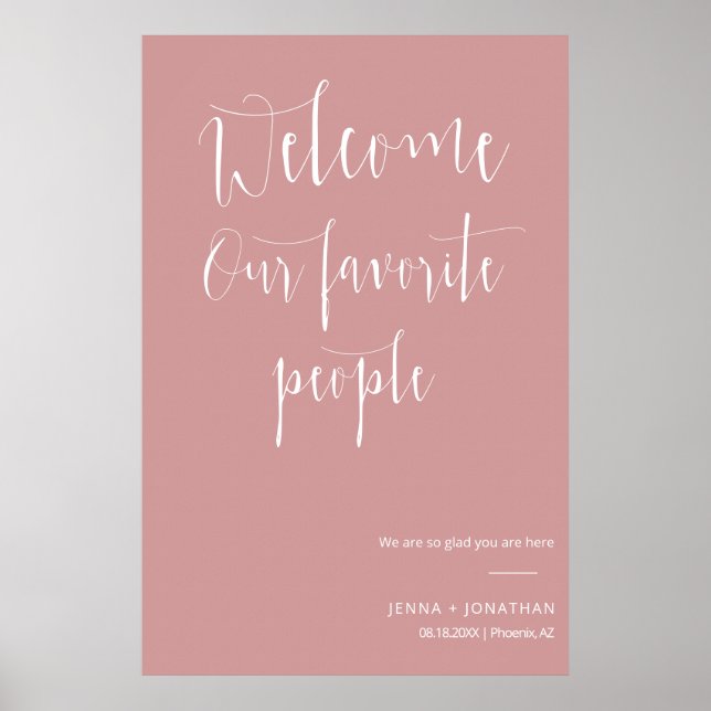 Elegant Dusty Pink Begrüßungszeichen Poster (Vorne)