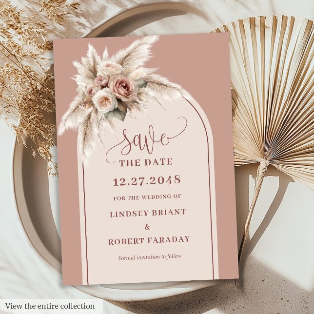 Elegant Dusty Pink Boho Floral Save the Date Card Einladung (Elegant Dusty Pink Boho Floral Save the Date Card)