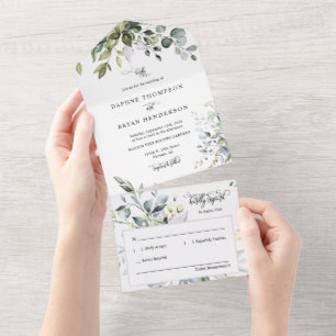 Elegant Dusty Pink Boho Greenery Wedding Foto All In One Einladung