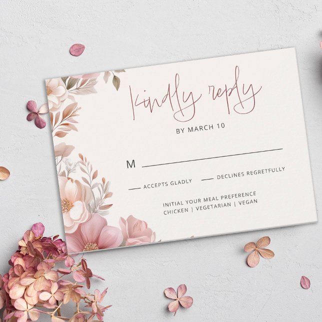 Elegant Dusty Pink Cream Magnolia Floral Wedding RSVP Karte (Von Creator hochgeladen)