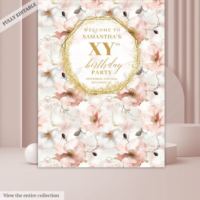 Elegant Dusty Pink Elfenbeingold Geburtstagsgrösse Wandteppich (Elegant Dusty Pink Ivory Gold Birthday Backdrop

)