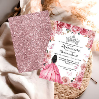 Elegant Dusty Pink Floral Butterfly Quinceanera Einladung