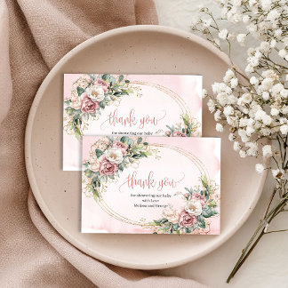 Elegant Dusty Pink Floral Greenery Thank You Card Dankeskarte