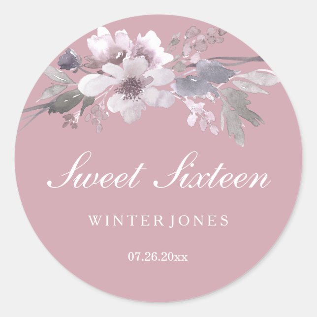 Elegant Dusty Pink Floral Sweet 16 Stickers (Vorderseite)