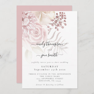 Elegant Dusty Pink Florals Script Wedding Einladung