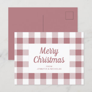 Elegant Dusty Pink Kariert Frohe Weihnachten Postkarte