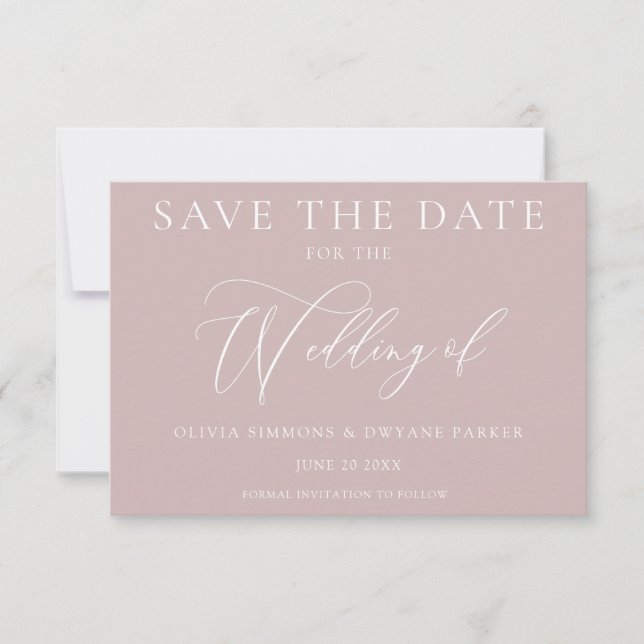 Elegant Dusty Pink Moderne Hochzeit Save The Date (Vorderseite)