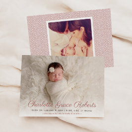 Elegant Dusty Pink Script Baby Girl Foto Birth Ankündigung