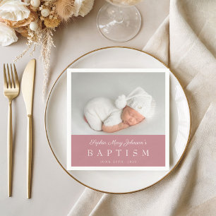 Elegant Dusty Pink Script Foto Taufe Serviette