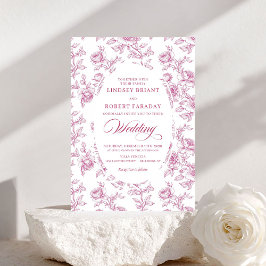 Elegant Dusty Pink Toile Roses Wedding Invitation Einladung