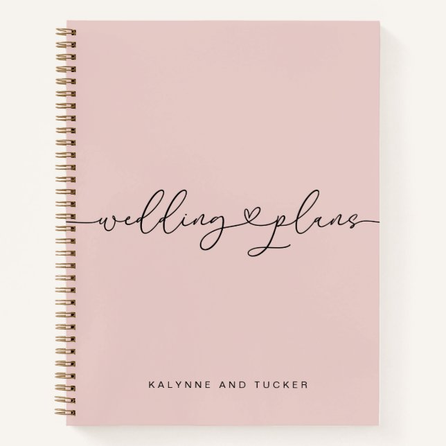 Elegant Dusty Pink Wedding Plans Heart Notebook Notizbuch (Vorderseite)