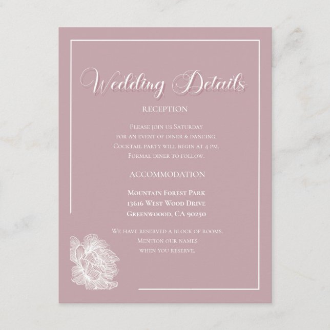 Elegant Dusty Pink White Floral Wedding Begleitkarte (Vorderseite)