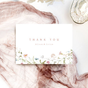 Elegant Dusty Pink Wildblume Rustic Boho Wedding Dankeskarte