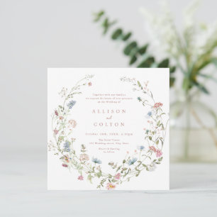 Elegant Dusty Pink Wildblume Rustic Boho Wedding Einladung