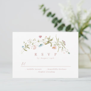 Elegant Dusty Pink Wildblume Rustic Boho Wedding RSVP Karte