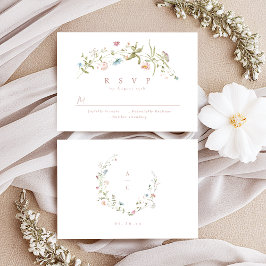 Elegant Dusty Pink Wildblume Rustic Boho Wedding RSVP Karte