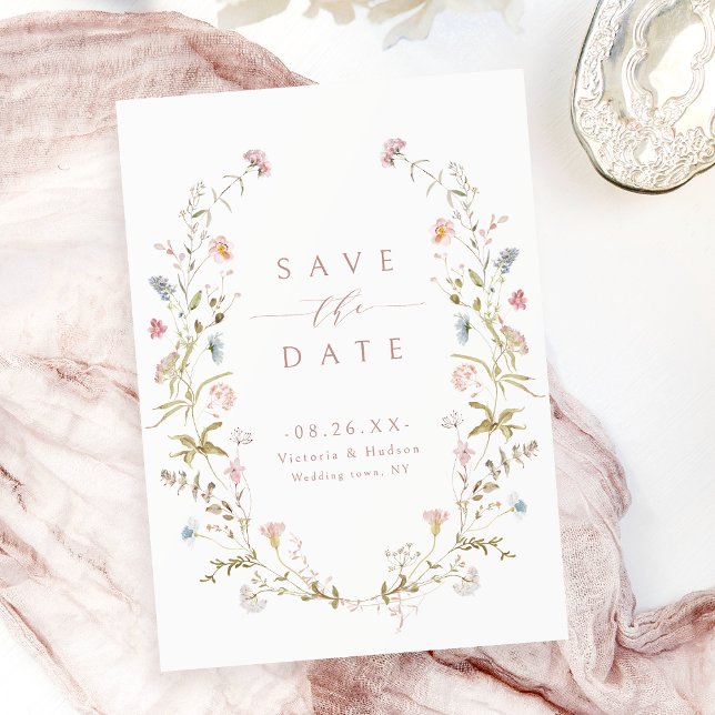 Elegant Dusty Pink Wildblume Rustic Boho Wedding Save The Date (Elegant Dusty Pink Wildflower Rustic Boho Wedding Save The Date)