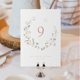 Elegant Dusty Pink Wildblume Rustic Boho Wedding Tischnummer