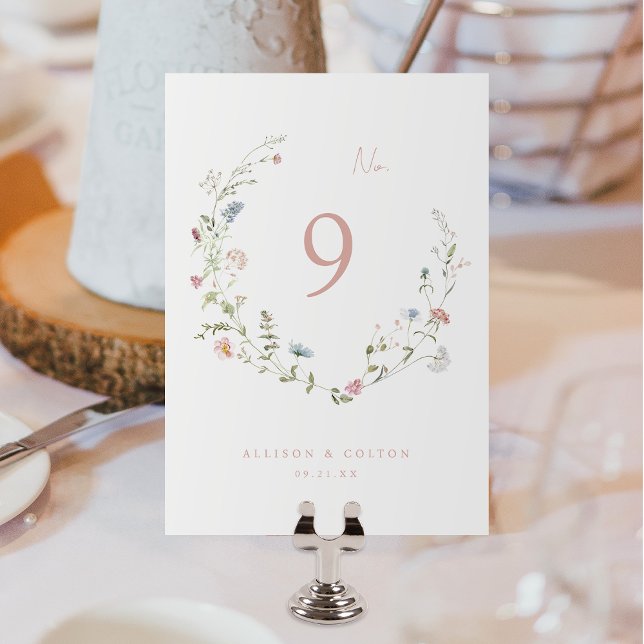 Elegant Dusty Pink Wildblume Rustic Boho Wedding Tischnummer (Elegant Dusty Pink Wildflower Rustic Boho Wedding Table Number)