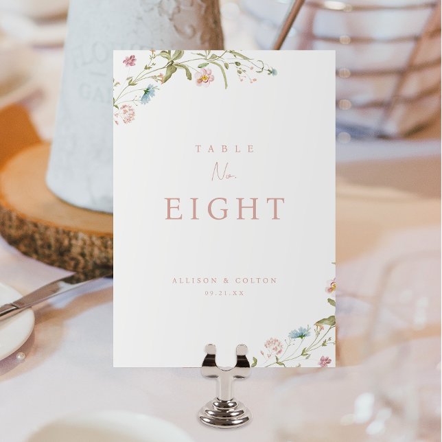 Elegant Dusty Pink Wildblume Rustic Boho Wedding Tischnummer (Elegant Dusty Pink Wildflower Rustic Boho Wedding Table Number)