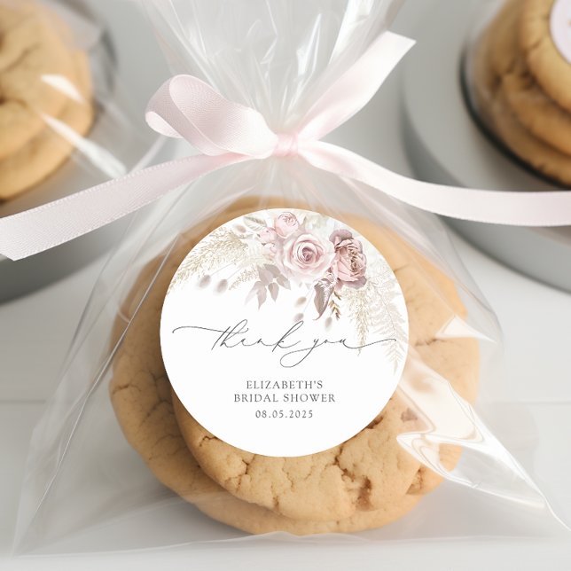 Elegant Dusty Rose Blush Brautparty Vielen Dank Runder Aufkleber (Von Creator hochgeladen)