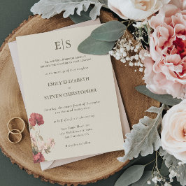 Elegant Dusty Rose Boho Mit Monogramm Wedding Einladung